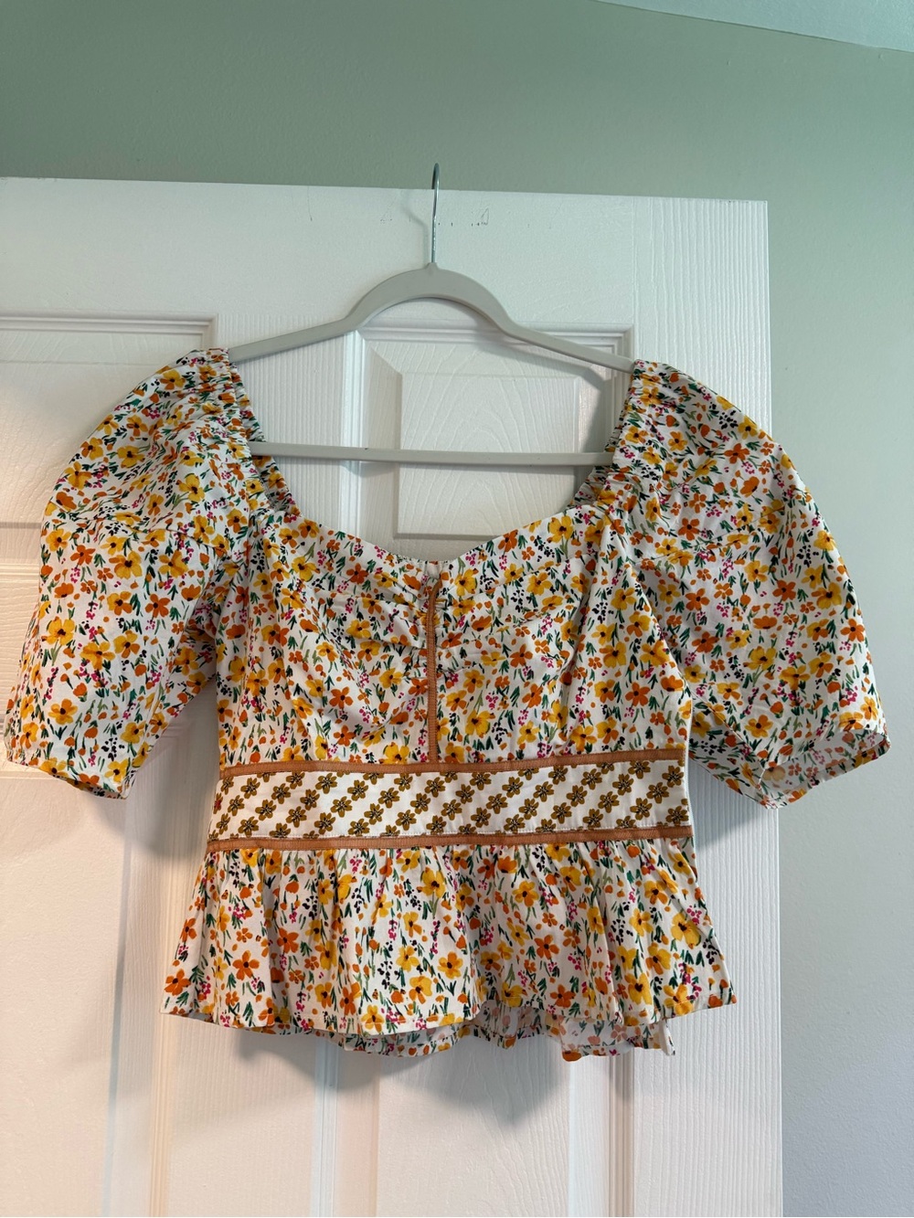 Lost + Wander White Floral Peplum Top with Yellow and Orange Flowers